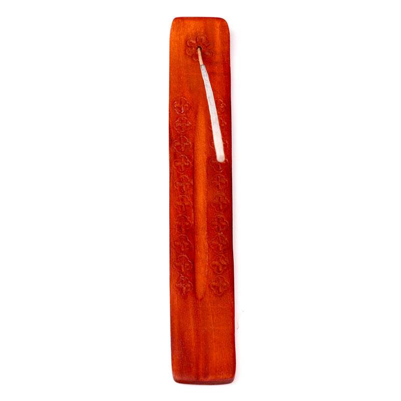 Mango Wood Ashcatcher Incense Stick Burner with Flower Engraving - Gift Arch