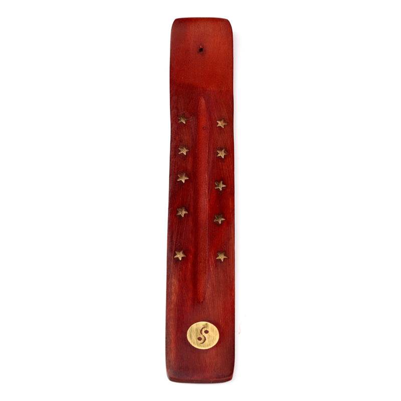 Mango Wood Ashcatcher Incense Stick Burner Ying Yang Inlay - Gift Arch