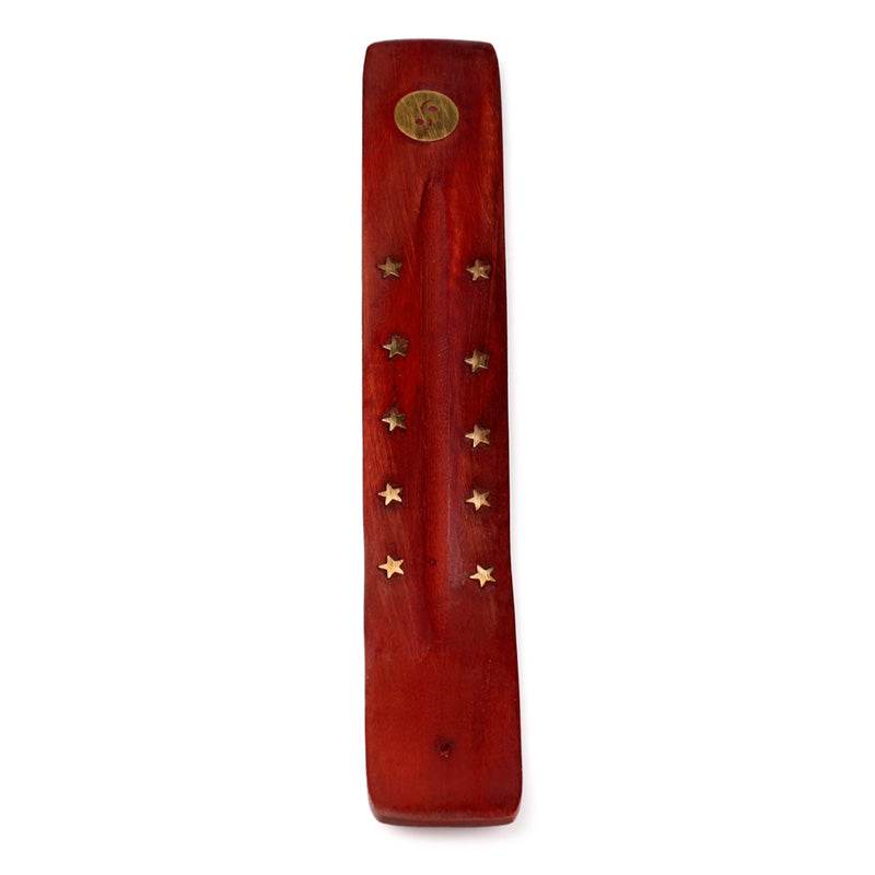 Mango Wood Ashcatcher Incense Stick Burner Ying Yang Inlay - Gift Arch