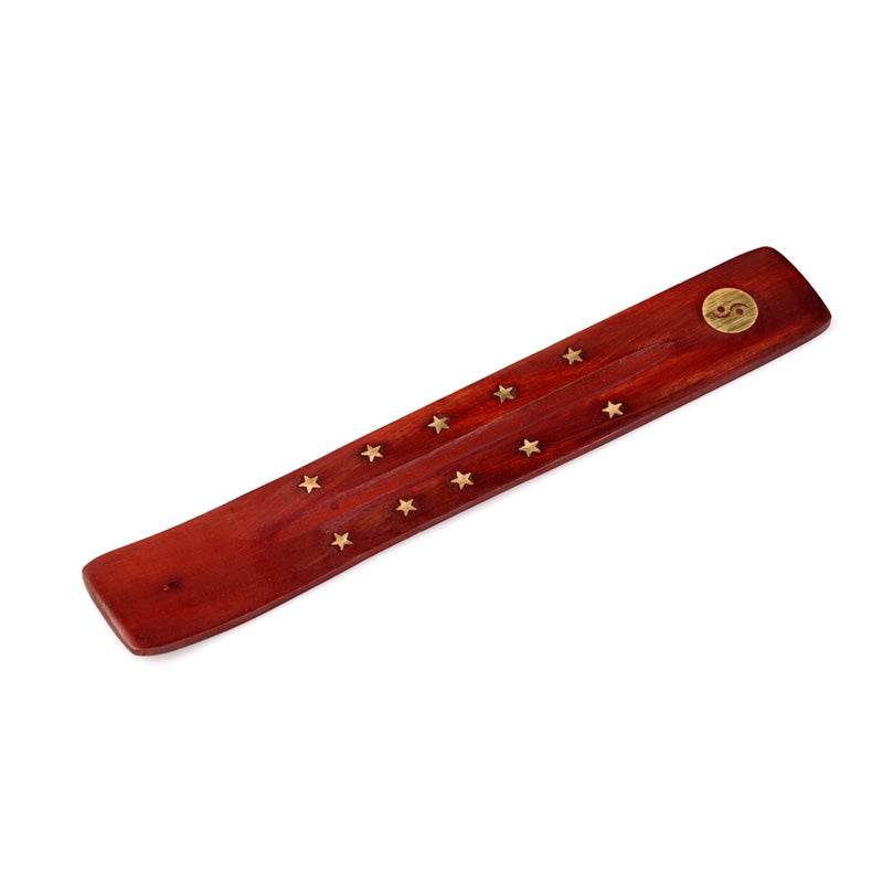 Mango Wood Ashcatcher Incense Stick Burner Ying Yang Inlay - Gift Arch