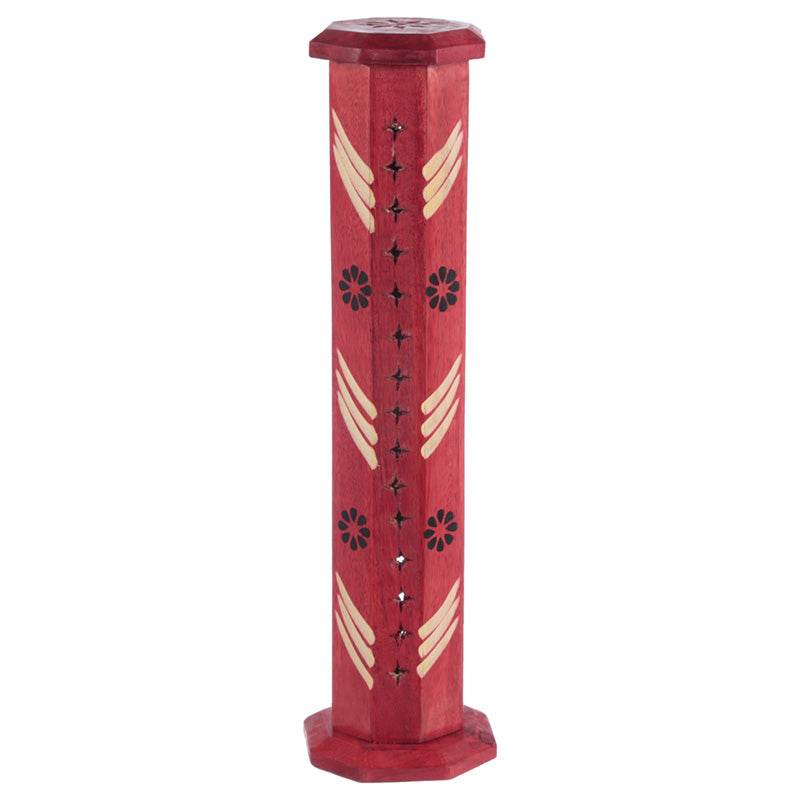 Mango Wood Bold Ashcatcher Incense Tower Burner with Flower Fretwork - Gift Arch