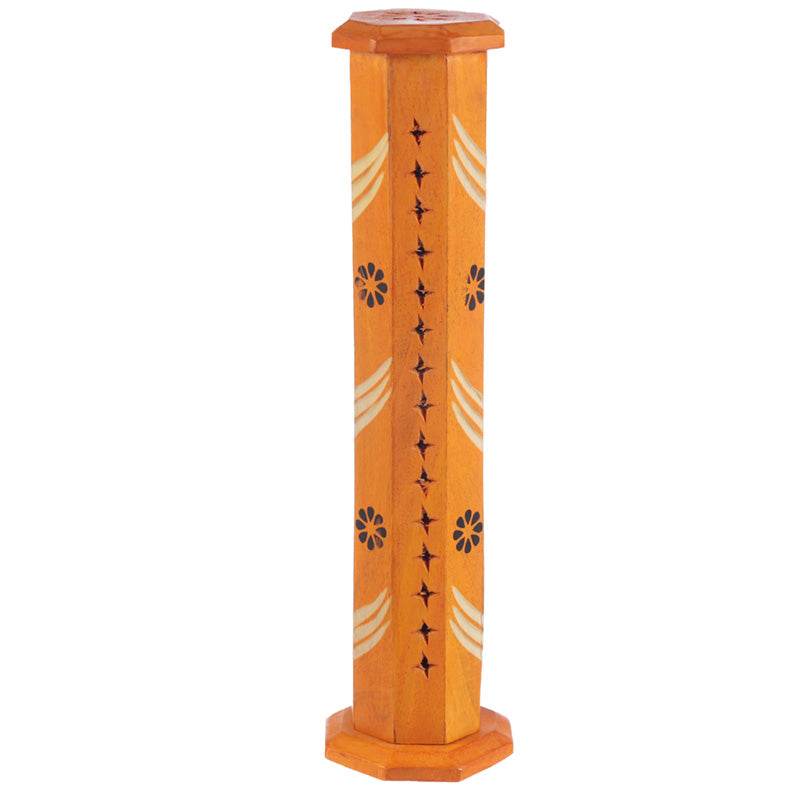 Mango Wood Bold Ashcatcher Incense Tower Burner with Flower Fretwork - Gift Arch