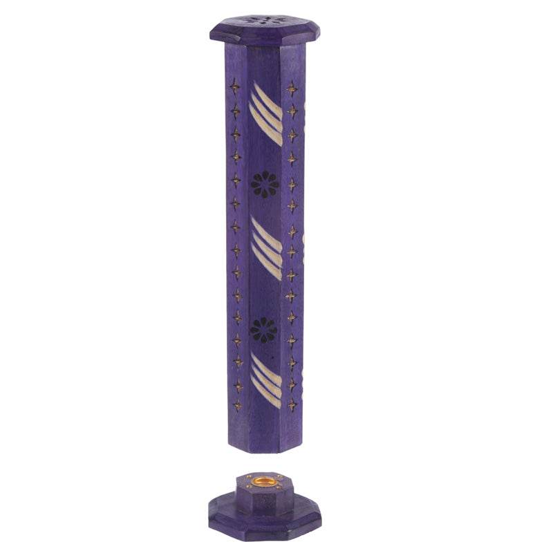 Mango Wood Bold Ashcatcher Incense Tower Burner with Flower Fretwork - Gift Arch