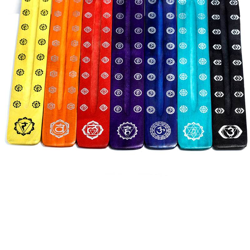 Mango Wood Bold Chakra Ashcatcher Incense Sticks Burner - Gift Arch
