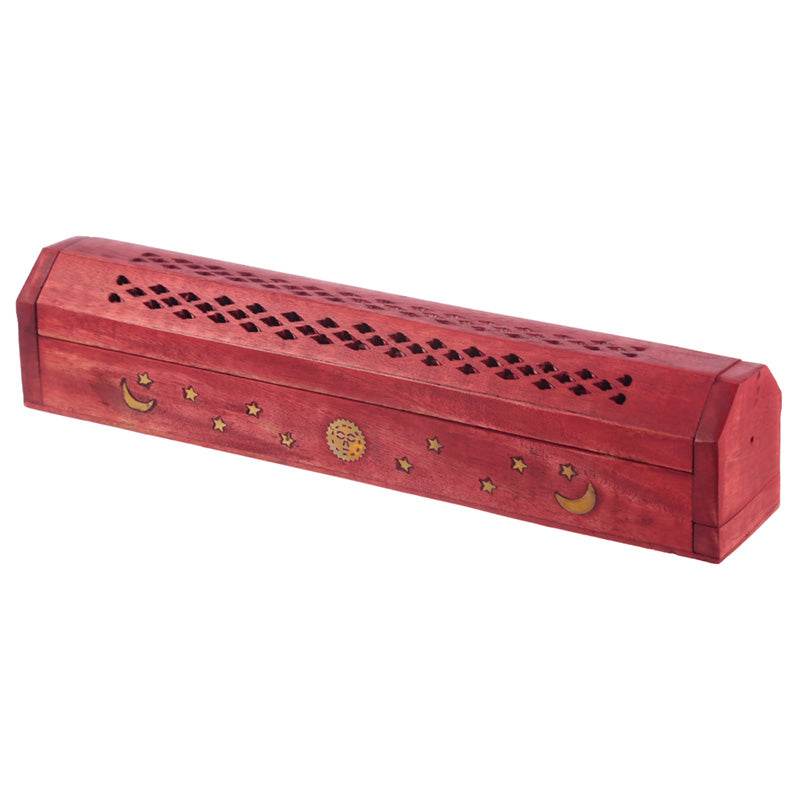 Mango Wood Bold Fretwork Ashcatcher Incense Burner Box Sun & Moon - Gift Arch
