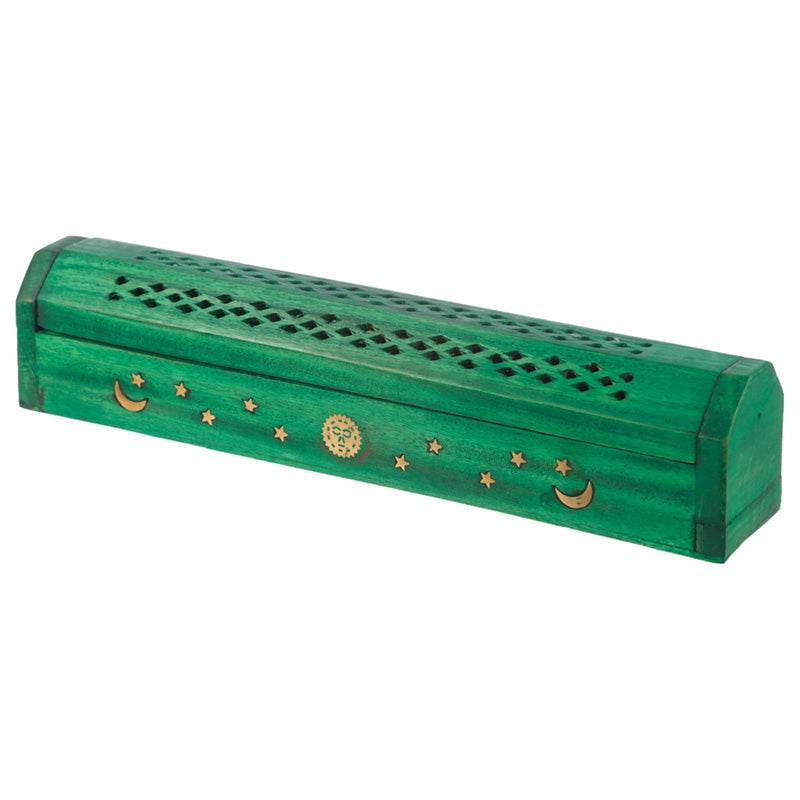 Mango Wood Bold Fretwork Ashcatcher Incense Burner Box Sun & Moon - Gift Arch