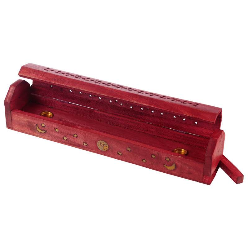 Mango Wood Bold Fretwork Ashcatcher Incense Burner Box Sun & Moon - Gift Arch