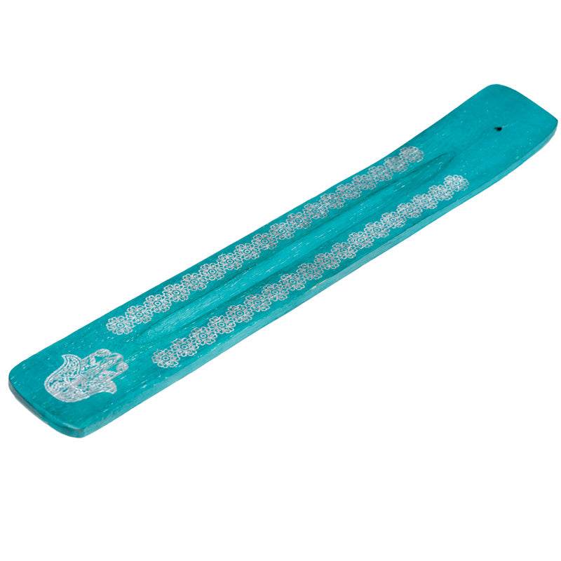 Mango Wood Hamsa Palm Inlay Ashcatcher Incense Sticks Burner - Gift Arch