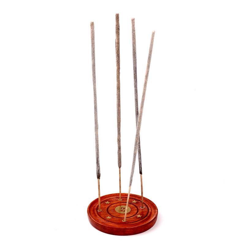 Mango Wood Round Ashcatcher Incence Burner with Yin Yang Inlay - Gift Arch
