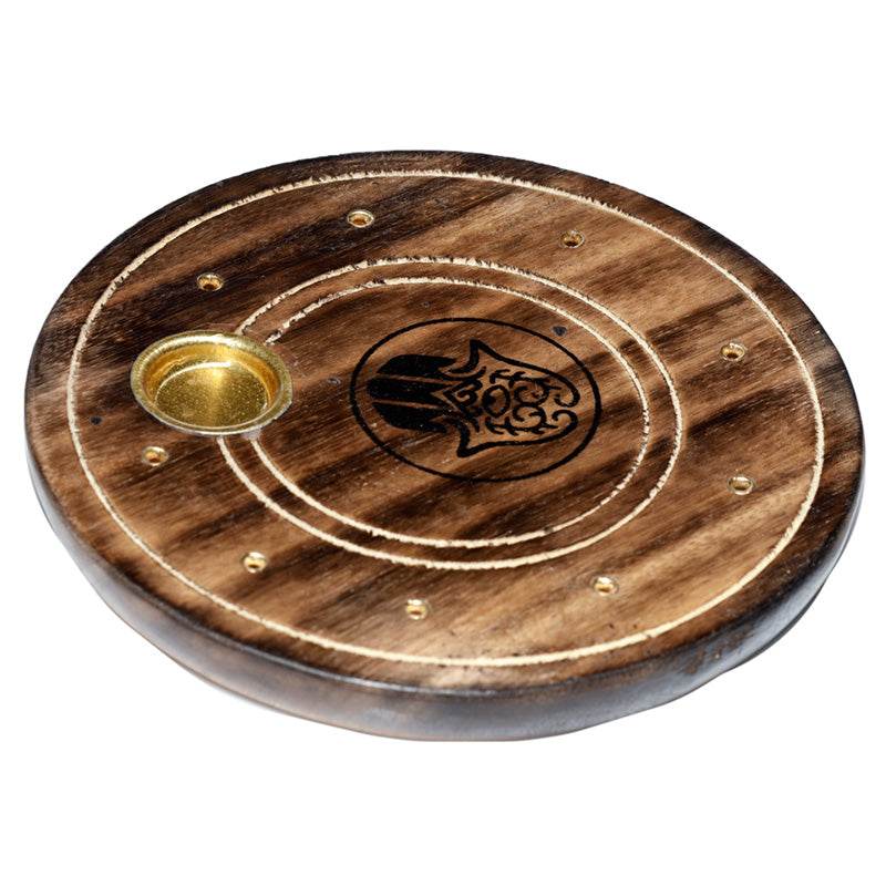 Mango Wood Round Hamsa Ashcatcher Incense Burner - Gift Arch