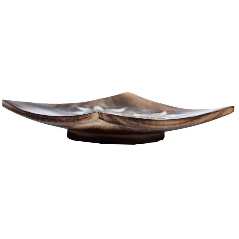 Mango Wood Square Carved Flowers Ashcatcher Incense Sticks Burner - Gift Arch