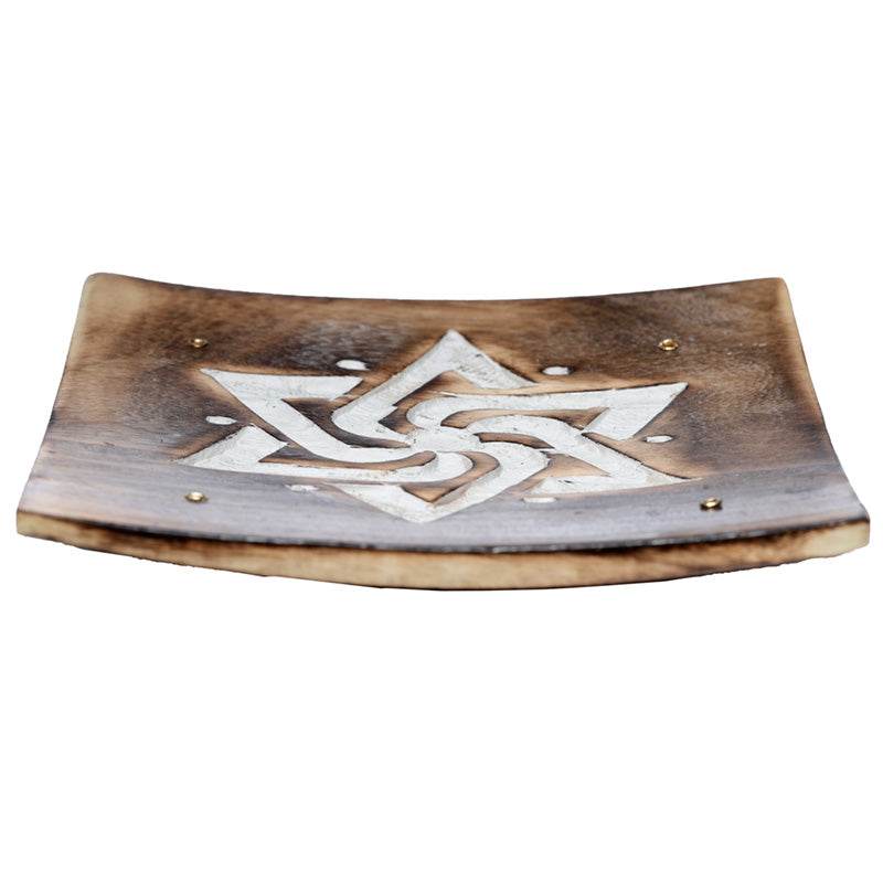 Mango Wood Square Carved Geometric Ashcatcher Incense Sticks Burner - Gift Arch
