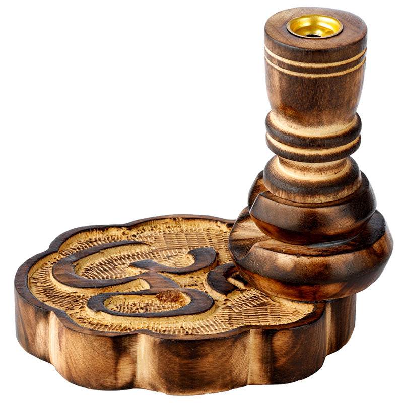 Om Carved Mango Wood Backflow Incense Burner - Gift Arch