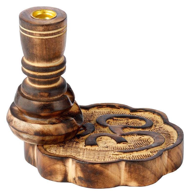 Om Carved Mango Wood Backflow Incense Burner - Gift Arch