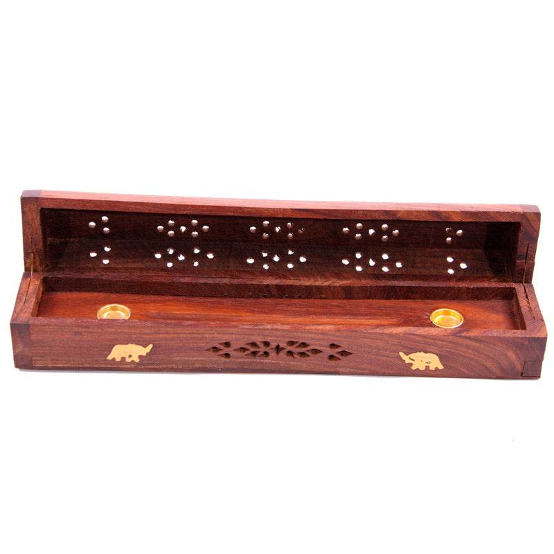 Sheesham Wood Ashcatcher Incense Burner Box Elephants - Gift Arch