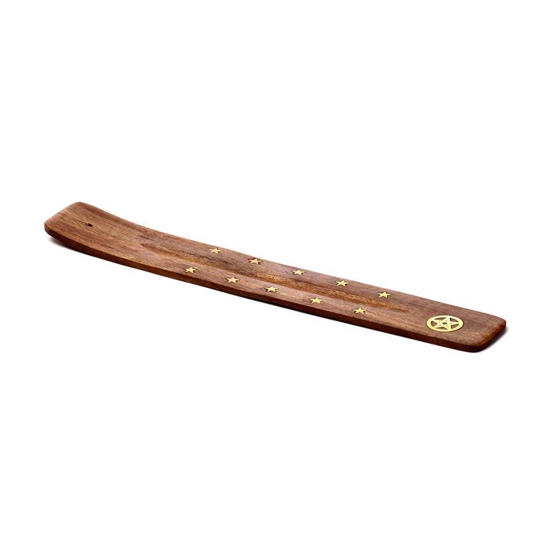Sheesham Wood Ashcatcher Incense Stick Burner Pentagram & Stars - Gift Arch