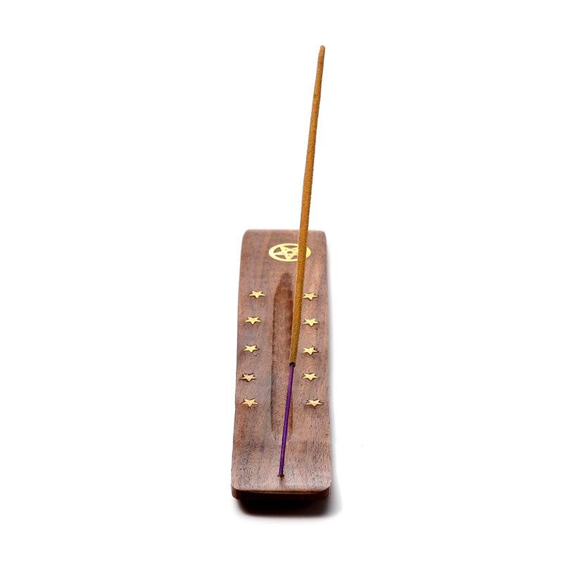 Sheesham Wood Ashcatcher Incense Stick Burner Pentagram & Stars - Gift Arch