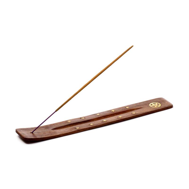 Sheesham Wood Ashcatcher Incense Stick Burner Pentagram & Stars - Gift Arch