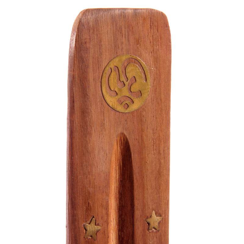 Sheesham Wood Ashcatcher Incense Stick Burner Symbol & Stars - Gift Arch