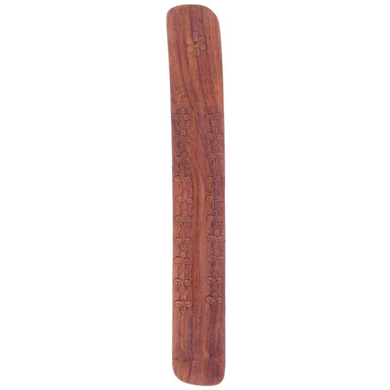 Sheesham Wood Ashcatcher Incense Stick Burner with Flower Engraving - Gift Arch