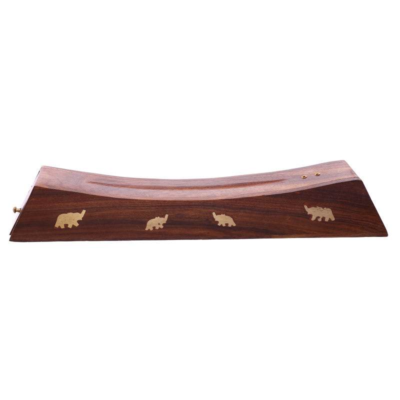 Sheesham Wood Ashcatcher Incense Sticks Burner Box with Elephant Inlay - Gift Arch
