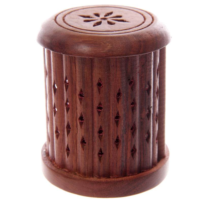Sheesham Wood Carved Barrel Incense Cone Burner with Door - Gift Arch