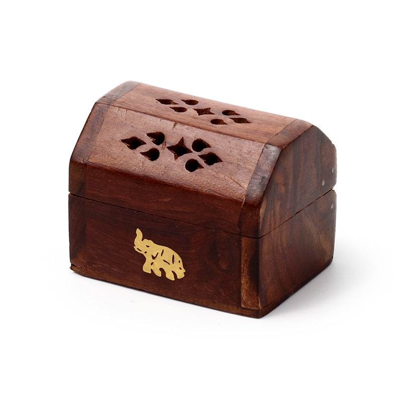 Sheesham Wood Mini Incense Cone Burner Box Elephant Inlay - Gift Arch