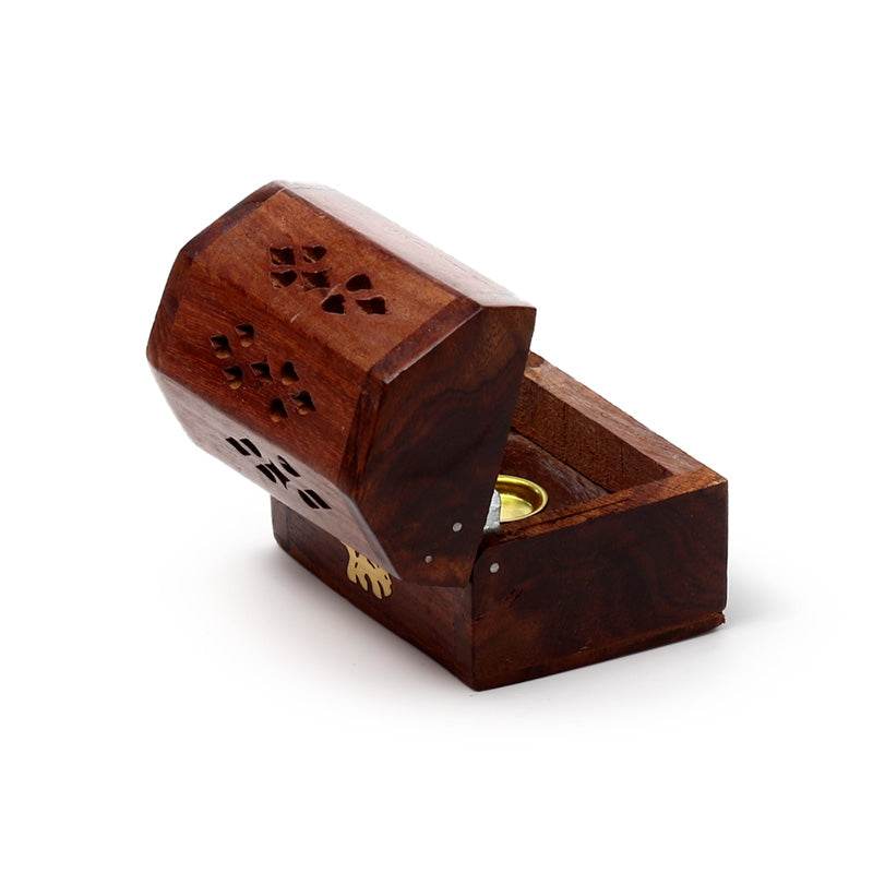 Sheesham Wood Mini Incense Cone Burner Box Elephant Inlay - Gift Arch