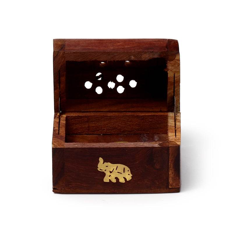 Sheesham Wood Mini Incense Cone Burner Box Elephant Inlay - Gift Arch