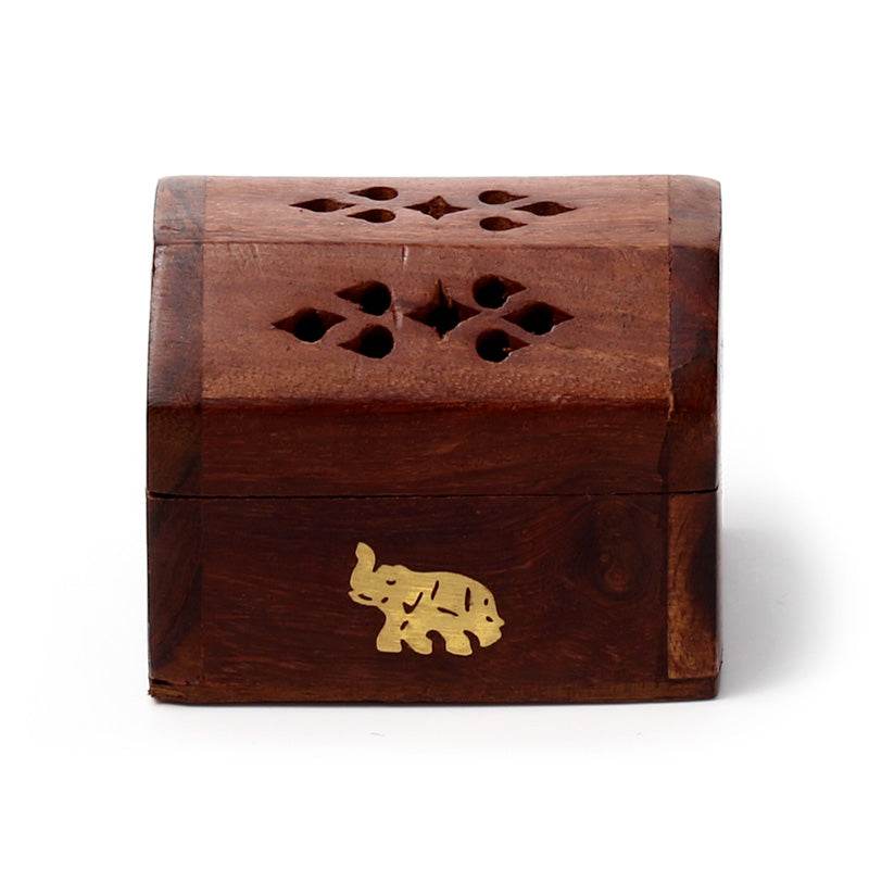 Sheesham Wood Mini Incense Cone Burner Box Elephant Inlay - Gift Arch