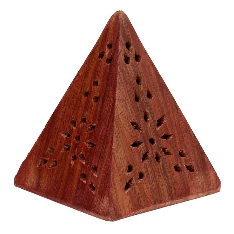 Sheesham Wood Pyramid Incense Cone Box with Flower Fretwork - Gift Arch