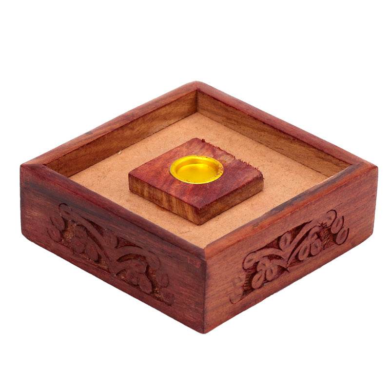 Sheesham Wood Pyramid Incense Cone Box with Flower Fretwork - Gift Arch