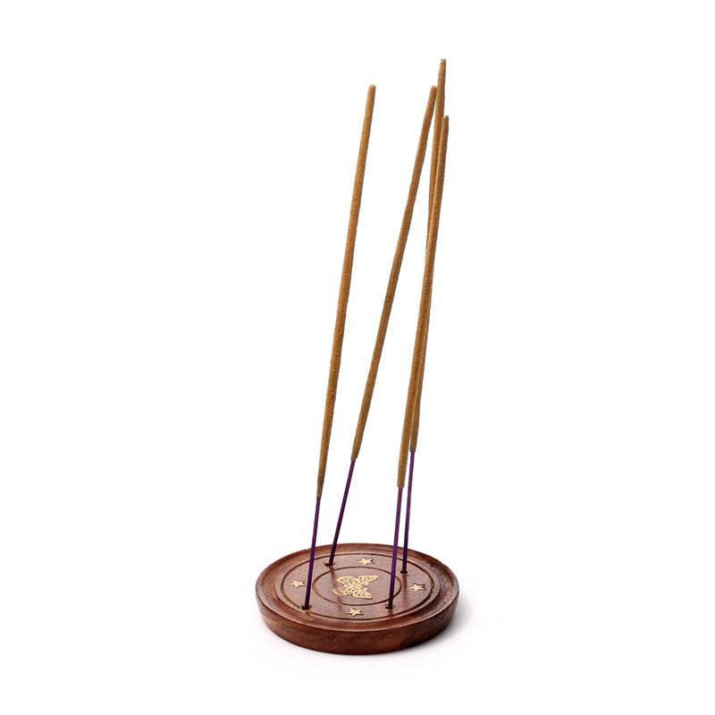 Sheesham Wood Round Ashcatcher Incence Burner with Butterfly Inlay - Gift Arch