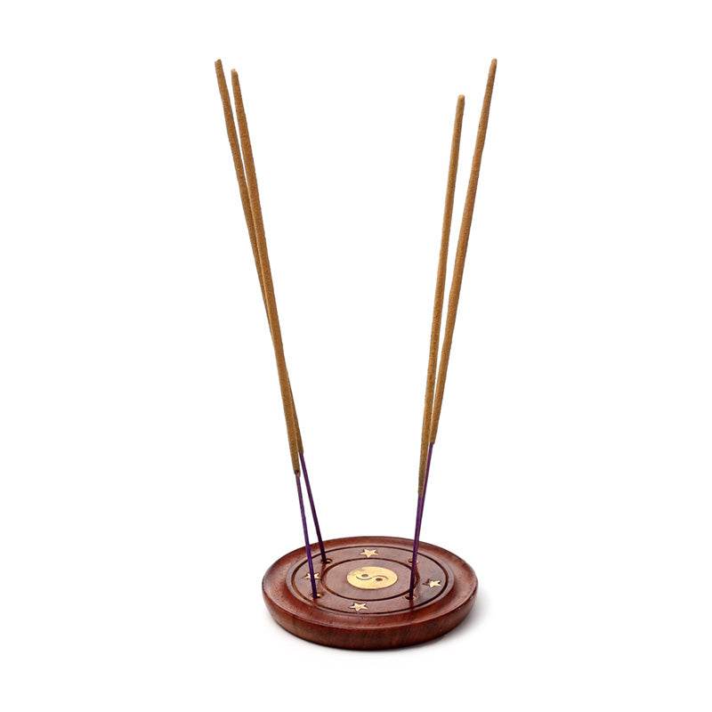 Sheesham Wood Round Ashcatcher Incence Burner with Yin Yang Inlay - Gift Arch