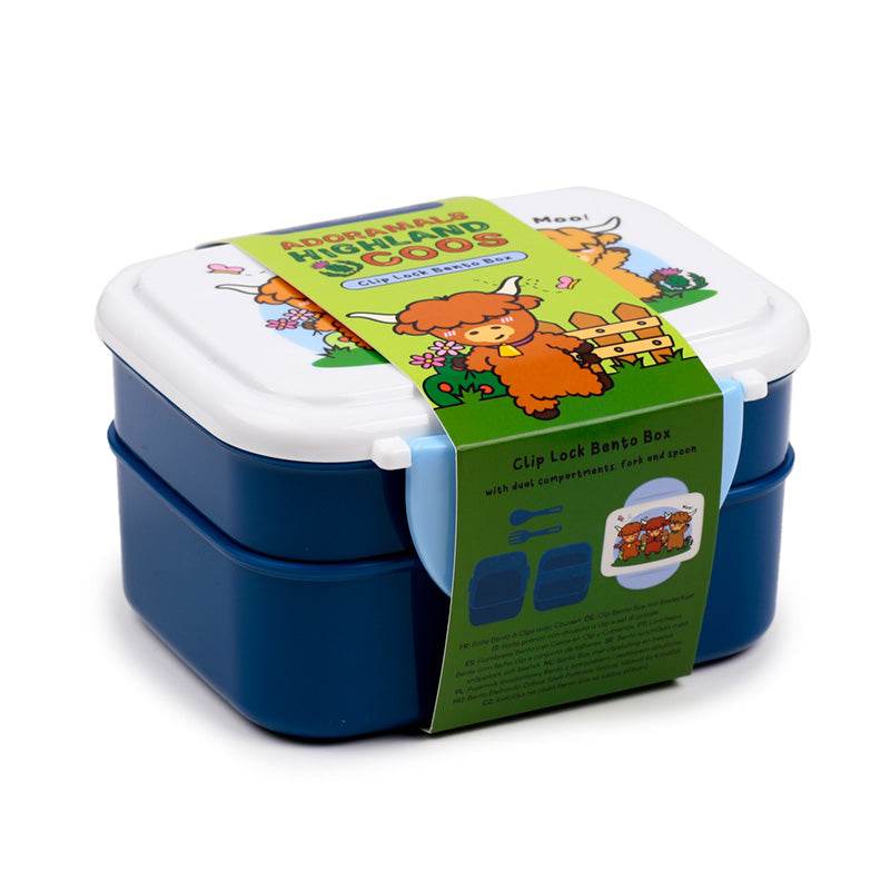 Adoramals Highland Coo Clip Lock Stacked Bento Lunch Box with Cutlery - Gift Arch