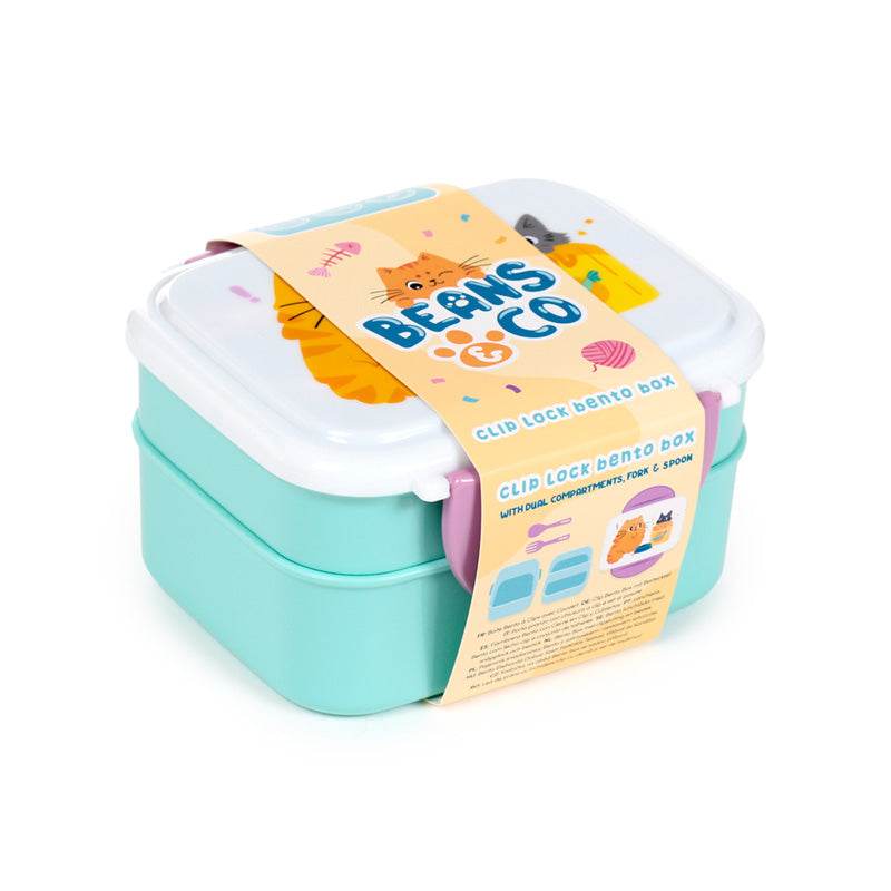 Beans & Co Cats Clip Lock Stacked Bento Lunch Box with Cutlery - Gift Arch