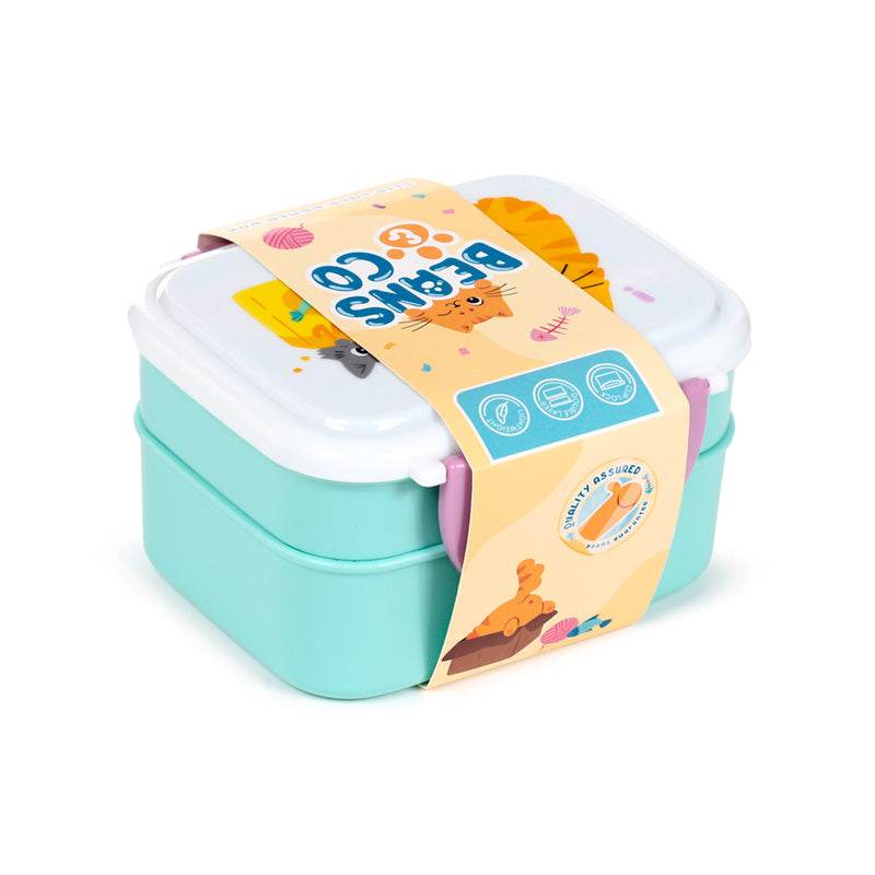 Beans & Co Cats Clip Lock Stacked Bento Lunch Box with Cutlery - Gift Arch
