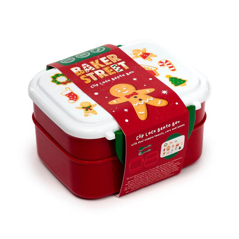 Christmas Baker Street Gingerbread Clip Lock Stacked Bento Lunch Box with Cutlery - Gift Arch