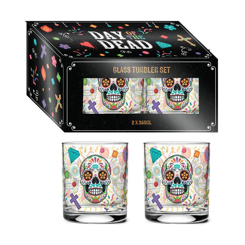 Day of the Dead Set of 2 Glass Tumblers 250ml - Gift Arch