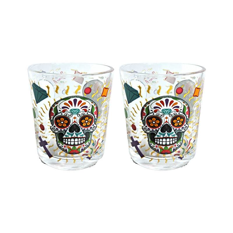 Day of the Dead Set of 2 Glass Tumblers 250ml - Gift Arch