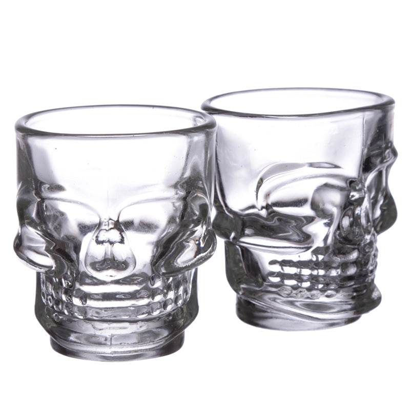 Set of 2 Skulls and Roses Glass Skull Shot Glasses (60ml) - Gift Arch