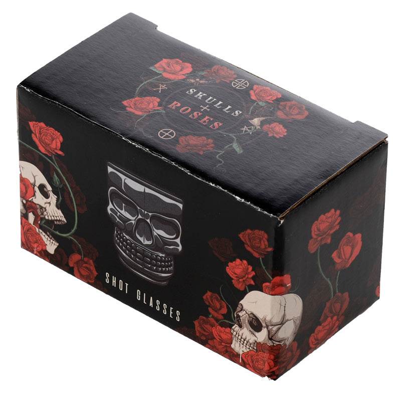 Set of 2 Skulls and Roses Glass Skull Shot Glasses (60ml) - Gift Arch
