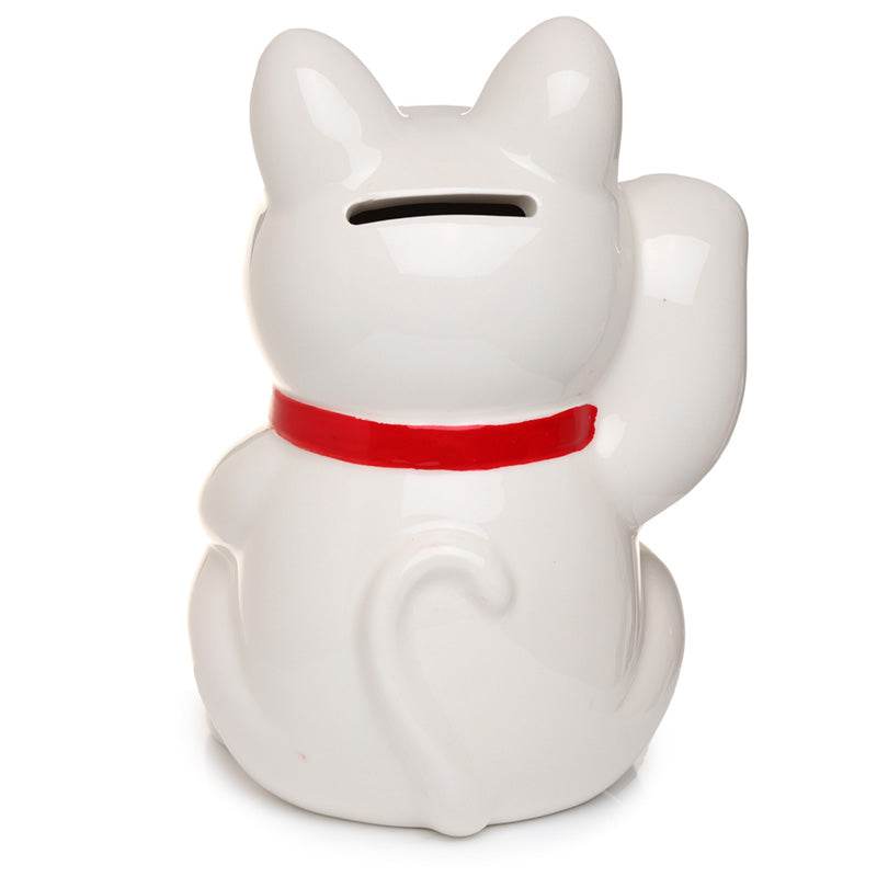 Maneki Neko Lucky Cat White Ceramic Money Box - Gift Arch