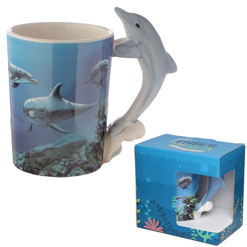 Dolphin Underwater Decal Ceramic Shaped Handle Mug - Gift Arch