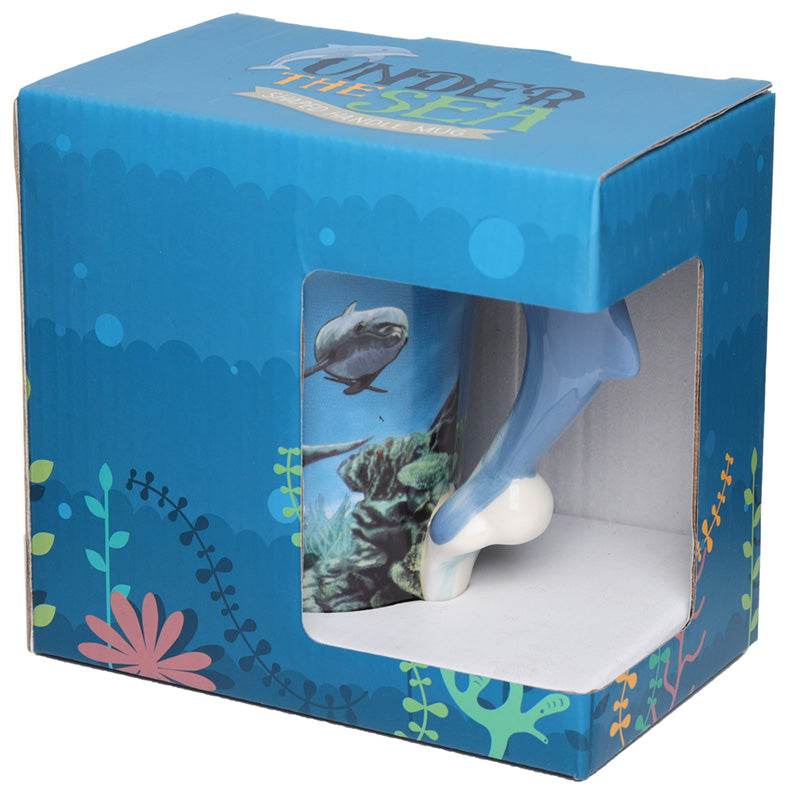 Dolphin Underwater Decal Ceramic Shaped Handle Mug - Gift Arch