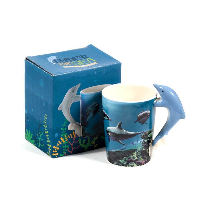 Dolphin Underwater Decal Ceramic Shaped Handle Mug - Gift Arch