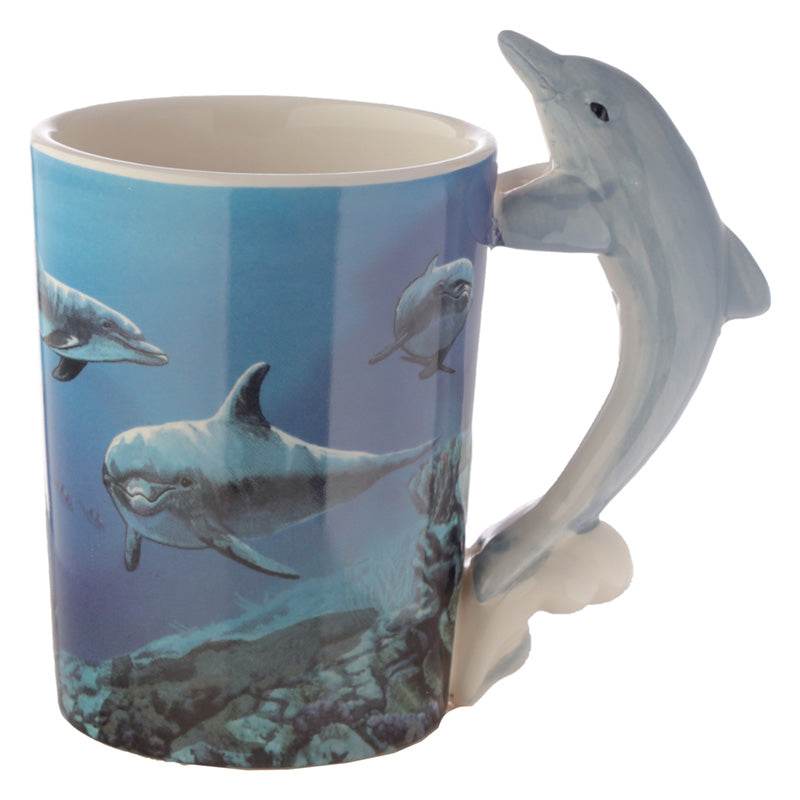 Dolphin Underwater Decal Ceramic Shaped Handle Mug - Gift Arch