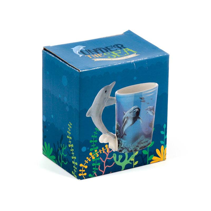 Dolphin Underwater Decal Ceramic Shaped Handle Mug - Gift Arch