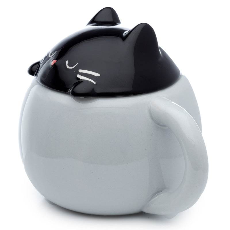 Feline Fine Black Cat Peeping Lid Ceramic Lidded Animal Mug - Gift Arch