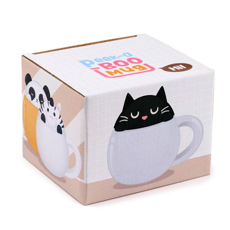 Feline Fine Black Cat Peeping Lid Ceramic Lidded Animal Mug - Gift Arch